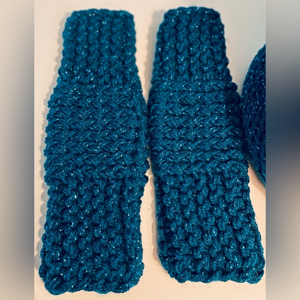 Handmade Hand Crafted Knit Headband Cowl Fingerless Gloves 3 piece Set - Picture 3 of 9